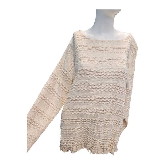 Objects Dart Vintage 90's Cream Woven Sweater Size XL Fringed Hem - Picture 2 of 7